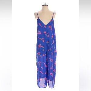 Lulu's Blue and Pink Sheer Floral Jumpsuit Beach Coverup - Size S - EUC -